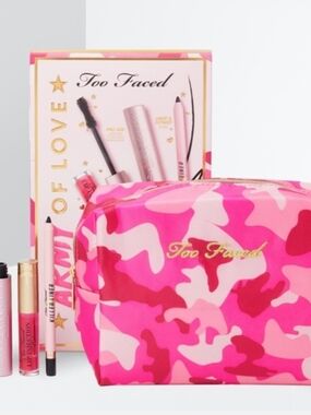 Too Faced ARMY of LOVE Pink Camo Makeup Bag with Mini Lip & Eye Set
